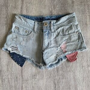 GUESS Light Blue Ripped Jean Shorts with crystals, Size 7
